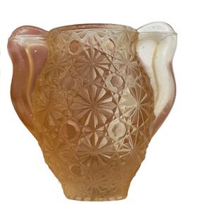 Vintage Peach Glass Vase‎ Flower Frog Insert Stars Geometric Design Bud Vase